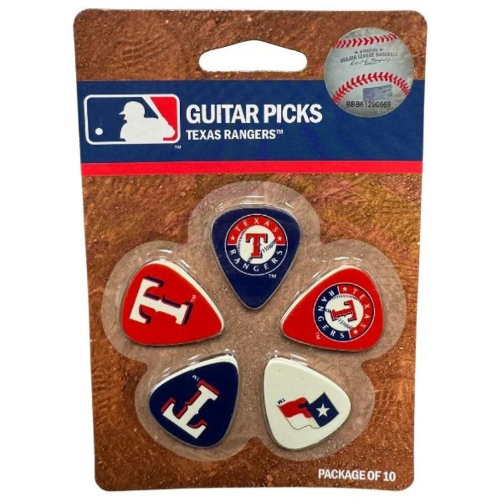 Texas Rangers Guitar Picks 10 Total 5 Different Styles MLB Packaging New